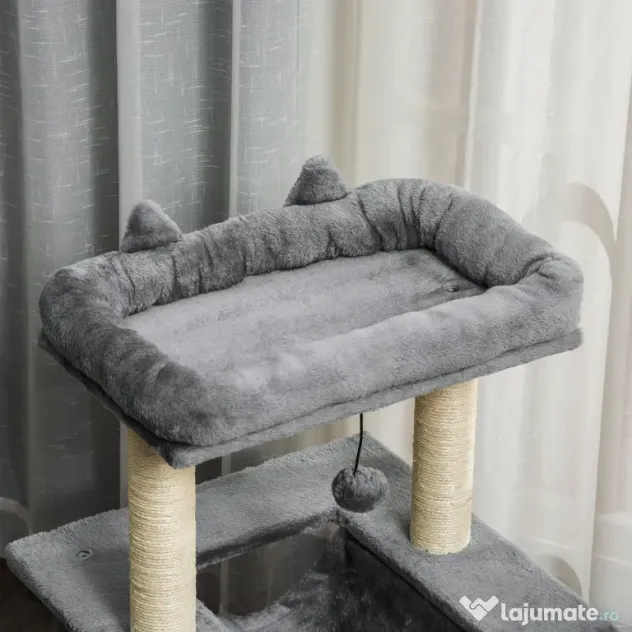 Copac Pisici cu 3 Niveluri,din Plus, Sisal, platforme si frânghiePawHut, 48x48x100 cm, gri | Aosom Romania