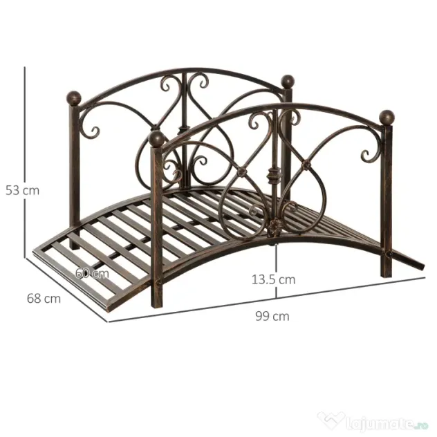 Podet de Gradina Outsunny Vintage din Metal, Pod Decorativ cu Elemente Florale, 99x68x53cm, Bronz