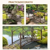 Podet de Gradina Outsunny Vintage din Metal, Pod Decorativ cu Elemente Florale, 99x68x53cm, Bronz 