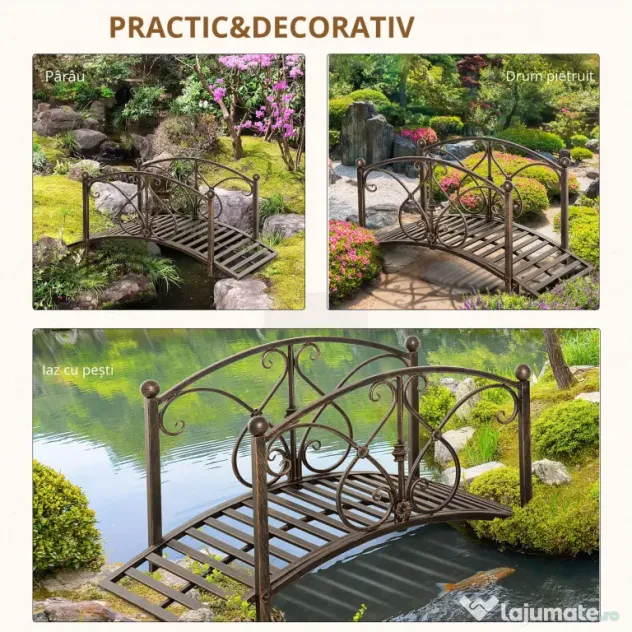 Podet de Gradina Outsunny Vintage din Metal, Pod Decorativ cu Elemente Florale, 99x68x53cm, Bronz