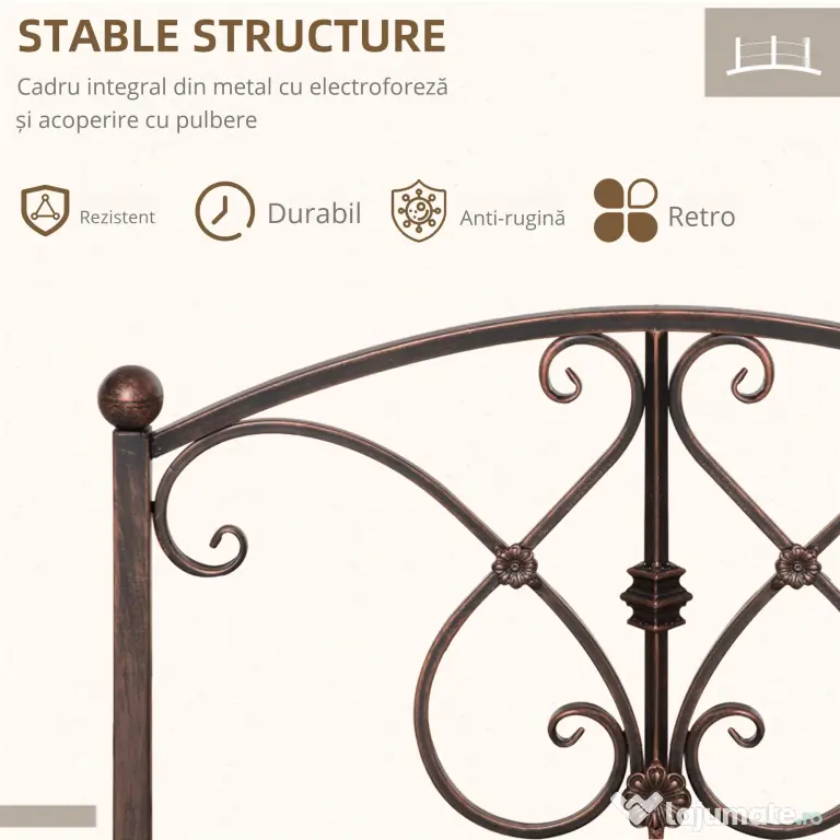 Podet de Gradina Outsunny Vintage din Metal, Pod Decorativ cu Elemente Florale, 99x68x53cm, Bronz