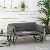 Outsunny Canapea de Grădină din Ratan și Oțel, Canapea cu 2 Locuri și Cotiere Rabatabile, 129x63x67 cm, Gri | Aosom Romania
