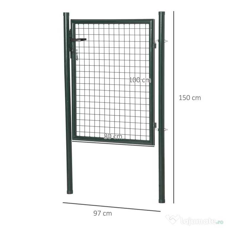 HOMCOM Poartă de Grădină Metalică Verde, cu Sistem de Încuiere și 3 Chei, 97x150cm | Aosom Romania