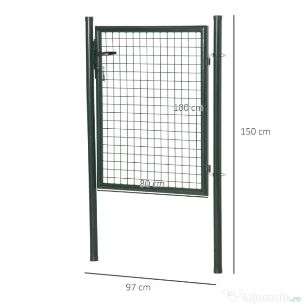 HOMCOM Poartă de Grădină Metalică Verde, cu Sistem de Încuiere și 3 Chei, 97x150cm | Aosom Romania