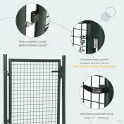 HOMCOM Poartă de Grădină Metalică Verde, cu Sistem de Încuiere și 3 Chei, 97x150cm | Aosom Romania