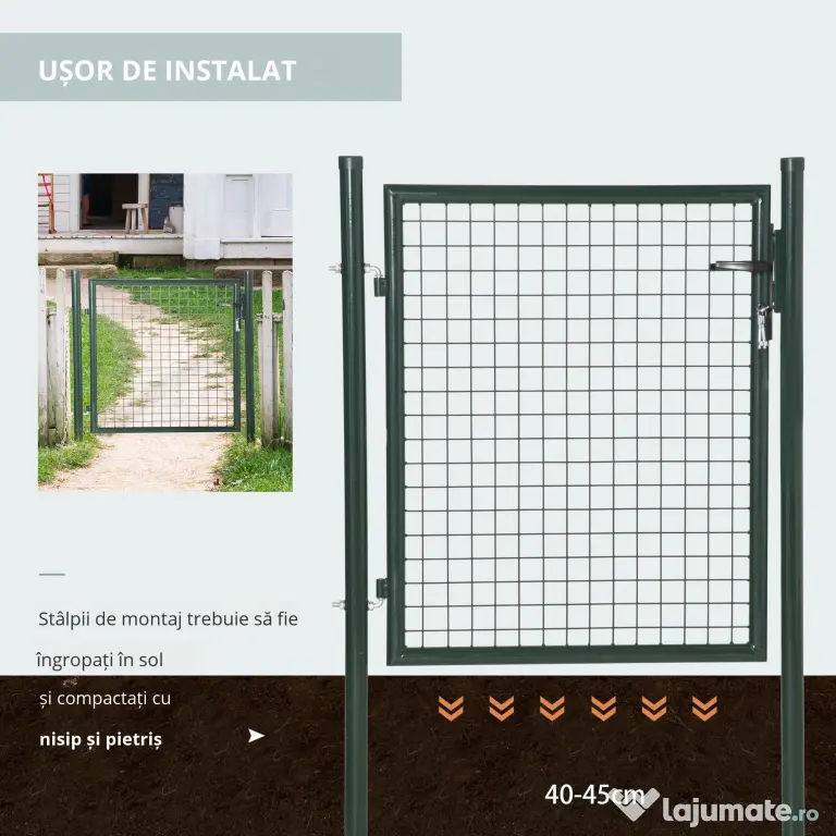 HOMCOM Poartă de Grădină Metalică Verde, cu Sistem de Încuiere și 3 Chei, 97x150cm | Aosom Romania