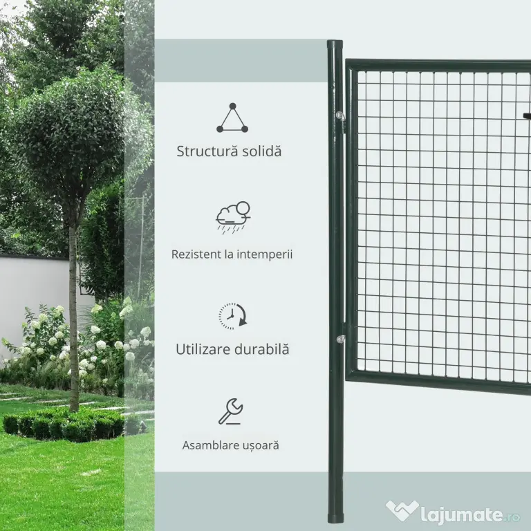 HOMCOM Poartă de Grădină Metalică Verde, cu Sistem de Încuiere și 3 Chei, 97x150cm | Aosom Romania