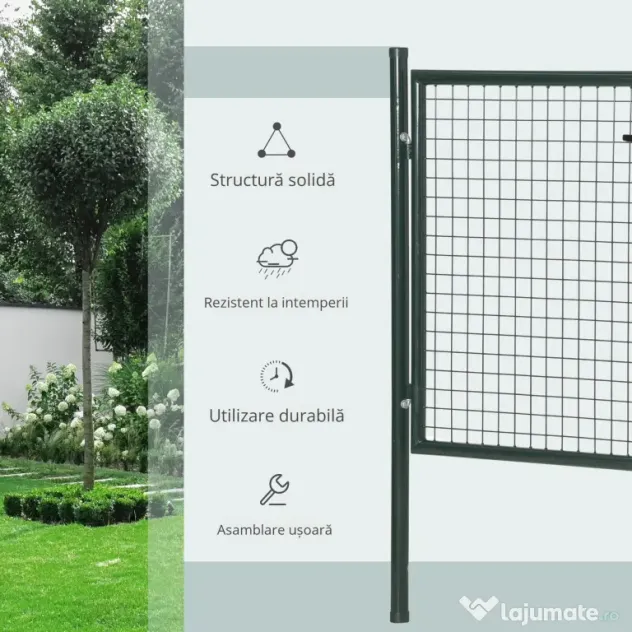 HOMCOM Poartă de Grădină Metalică Verde, cu Sistem de Încuiere și 3 Chei, 97x150cm | Aosom Romania