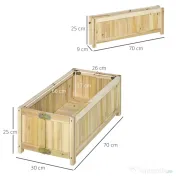 Jardiniera din Lemn Pliabila de Exterior Outsunny, Inchisa ermetic cu Baza de Scurgere, 70x30x25cm 