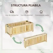 Jardiniera din Lemn Pliabila de Exterior Outsunny, Inchisa ermetic cu Baza de Scurgere, 70x30x25cm 
