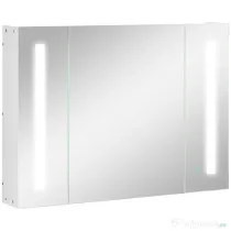 Kleankin Dulap de Baie LED cu Oglindă, 3 Uși și Rafturi Reglabile, Organizator de Depozitare Reglabil, 90x15x65 cm, Alb | Aosom Romania