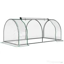 Outsunny Tunel de oțel pentru grădină cu seră și capac din PVC, 200x100x80 cm, transparent și verde | Aosom Romania
