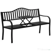 Outsunny, Băncuță de grădină, Cu masă de cafea integrată, Metal,150 x 58.5 x 90 cm, Negru