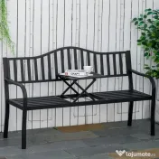 Outsunny, Băncuță de grădină, Cu masă de cafea integrată, Metal,150 x 58.5 x 90 cm, Negru