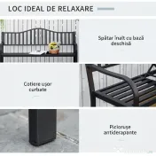 Outsunny, Băncuță de grădină, Cu masă de cafea integrată, Metal,150 x 58.5 x 90 cm, Negru