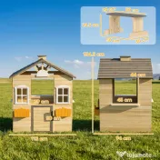 Outsunny Casa de Joaca din Lemn pentru Copii pentru Jocuri de Rol, cu Usa Functionala, Ferestre, Banca, Statie de Service, pentru Copii de 3-7 ani 