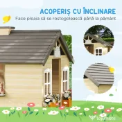 Outsunny Casa de Joaca din Lemn pentru Copii pentru Jocuri de Rol, cu Usa Functionala, Ferestre, Banca, Statie de Service, pentru Copii de 3-7 ani 