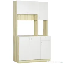 HOMCOM Dulap Bucătărie Multifuncțional 4 Uși 3 Dulapuri Sertar Raft Aglomerat 102x48x180cm Alb Lemn | Aosom Romania
