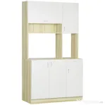 HOMCOM Dulap de bucatarie cu 4 usi, 3 dulapuri, sertar, dulap de perete si raft din placi aglomerate, 102x48x180cm, alb si culoarea lemnului