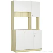 HOMCOM Dulap de bucatarie cu 4 usi, 3 dulapuri, sertar, dulap de perete si raft din placi aglomerate, 102x48x180cm, alb si culoarea lemnului 
