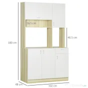 HOMCOM Dulap de bucatarie cu 4 usi, 3 dulapuri, sertar, dulap de perete si raft din placi aglomerate, 102x48x180cm, alb si culoarea lemnului 