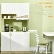 HOMCOM Dulap de bucatarie cu 4 usi, 3 dulapuri, sertar, dulap de perete si raft din placi aglomerate, 102x48x180cm, alb si culoarea lemnului 