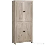 HOMCOM Dulap Bufet pentru Bucatarie si Living, Comoda Inalta cu 4 Usi si Rafturi Reglabile, Design Modern, Culoare Lemn Natural