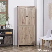 HOMCOM Dulap Bufet pentru Bucatarie si Living, Comoda Inalta cu 4 Usi si Rafturi Reglabile, Design Modern, Culoare Lemn Natural 