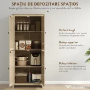 HOMCOM Dulap Bufet pentru Bucatarie si Living, Comoda Inalta cu 4 Usi si Rafturi Reglabile, Design Modern, Culoare Lemn Natural 