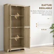 HOMCOM Dulap Bufet pentru Bucatarie si Living, Comoda Inalta cu 4 Usi si Rafturi Reglabile, Design Modern, Culoare Lemn Natural 
