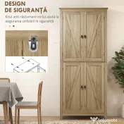 HOMCOM Dulap Bufet pentru Bucatarie si Living, Comoda Inalta cu 4 Usi si Rafturi Reglabile, Design Modern, Culoare Lemn Natural 