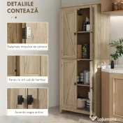 HOMCOM Dulap Bufet pentru Bucatarie si Living, Comoda Inalta cu 4 Usi si Rafturi Reglabile, Design Modern, Culoare Lemn Natural 