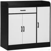 HOMCOM Dulap Bucătărie Modern MDF, 2 Dulapuri, Sertar, Rafturi Ajustabile, 90x40x90cm, Alb-Negru | Aosom Romania 