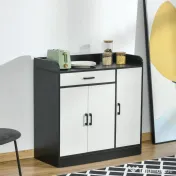 HOMCOM Dulap Bucătărie Modern MDF, 2 Dulapuri, Sertar, Rafturi Ajustabile, 90x40x90cm, Alb-Negru | Aosom Romania 