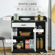 HOMCOM Dulap Bucătărie Modern MDF, 2 Dulapuri, Sertar, Rafturi Ajustabile, 90x40x90cm, Alb-Negru | Aosom Romania 