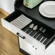 HOMCOM Dulap Bucătărie Modern MDF, 2 Dulapuri, Sertar, Rafturi Ajustabile, 90x40x90cm, Alb-Negru | Aosom Romania 