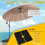 Outsunny Bază pentru Umbrelă din 4 Piese Reumplibilă cu Apă sau Nisip și Cârlige de Conexiune, Negru 