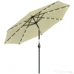 Outsunny Umbrelă de Grădină Inclinabilă Ø265 cm cu 32 Luminile LED Solare și Manivelă, Umbrelă de Exterior cu 8 Spițe, din Oțel, Poliester, pentru Patio, Curte, Balcon, Terasă, Bej
