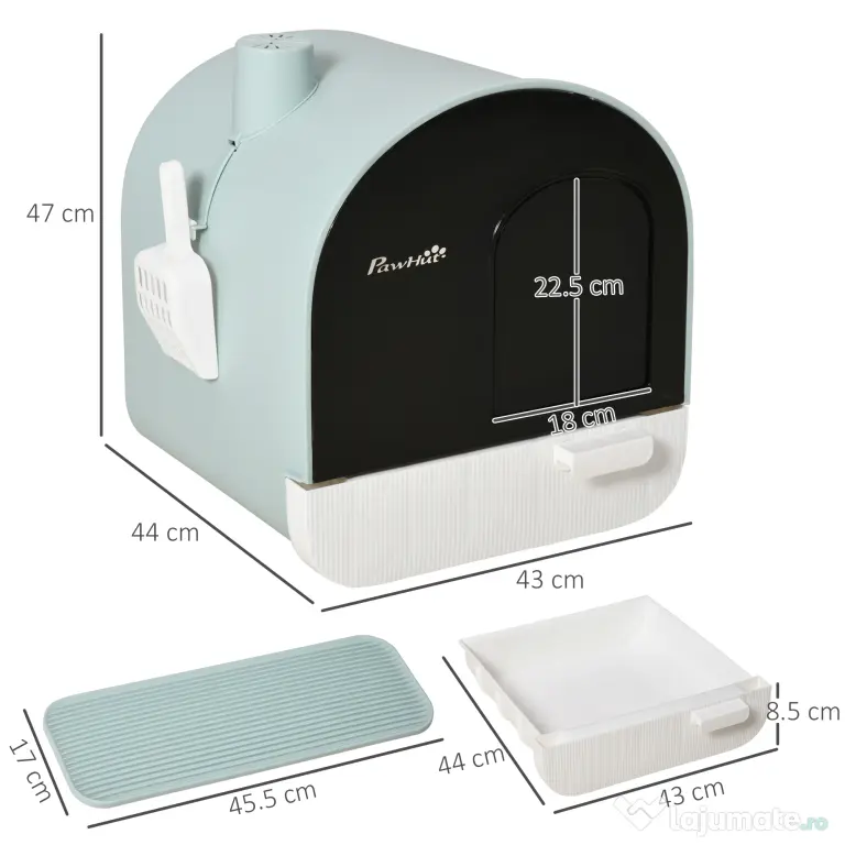Litiera pisici PawHut, accesorii incluse, 43x44x47cm, verde | Aosom Romania