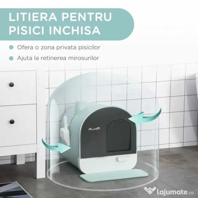 Litiera pisici PawHut, accesorii incluse, 43x44x47cm, verde | Aosom Romania