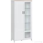 HOMCOM Bufet Modern cu 2 Uși și Rafturi Reglabile din Lemn și Sticlă, 76x36x160cm, Alb