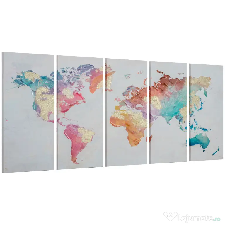 HOMCOM 5 Piese Canvas Wall Art Harta Lumii, Tablouri de Perete pentru Decor Dormitor Sufragerie, 80 x 40 cm x 4