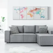 HOMCOM 5 Piese Canvas Wall Art Harta Lumii, Tablouri de Perete pentru Decor Dormitor Sufragerie, 80 x 40 cm x 4 