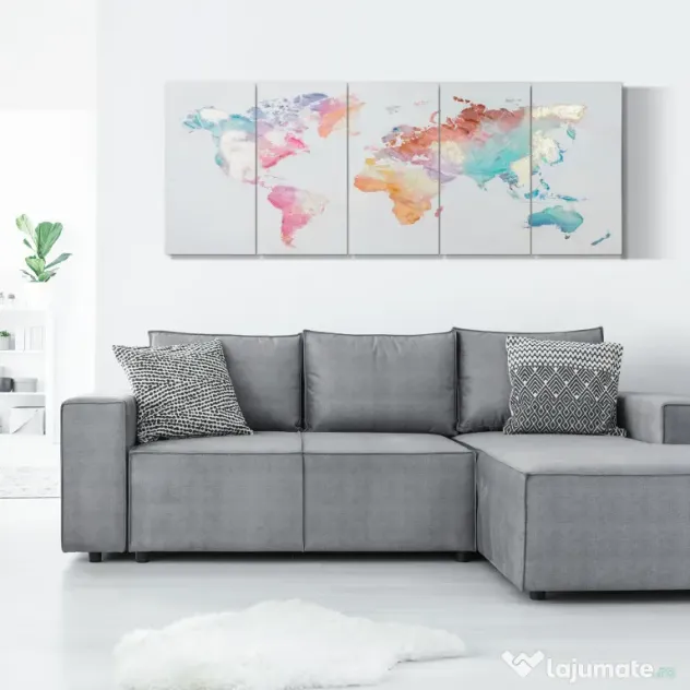 HOMCOM 5 Piese Canvas Wall Art Harta Lumii, Tablouri de Perete pentru Decor Dormitor Sufragerie, 80 x 40 cm x 4