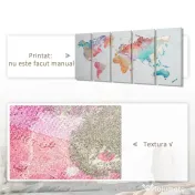 HOMCOM 5 Piese Canvas Wall Art Harta Lumii, Tablouri de Perete pentru Decor Dormitor Sufragerie, 80 x 40 cm x 4 