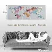 HOMCOM 5 Piese Canvas Wall Art Harta Lumii, Tablouri de Perete pentru Decor Dormitor Sufragerie, 80 x 40 cm x 4 