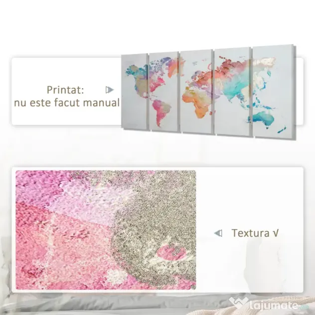 HOMCOM Set 5 Piese Arta de Perete Canvas Harta Lumii Tablouri Decorative pentru Dormitor Sufragerie 80x40 cm | Aosom Romania
