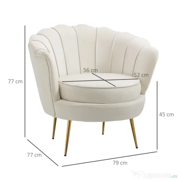 HOMCOM Fotoliu Vintage Crem din Catifea pentru Dormitor Sufragerie sau Birou Design Retro Elegant | Aosom Romania