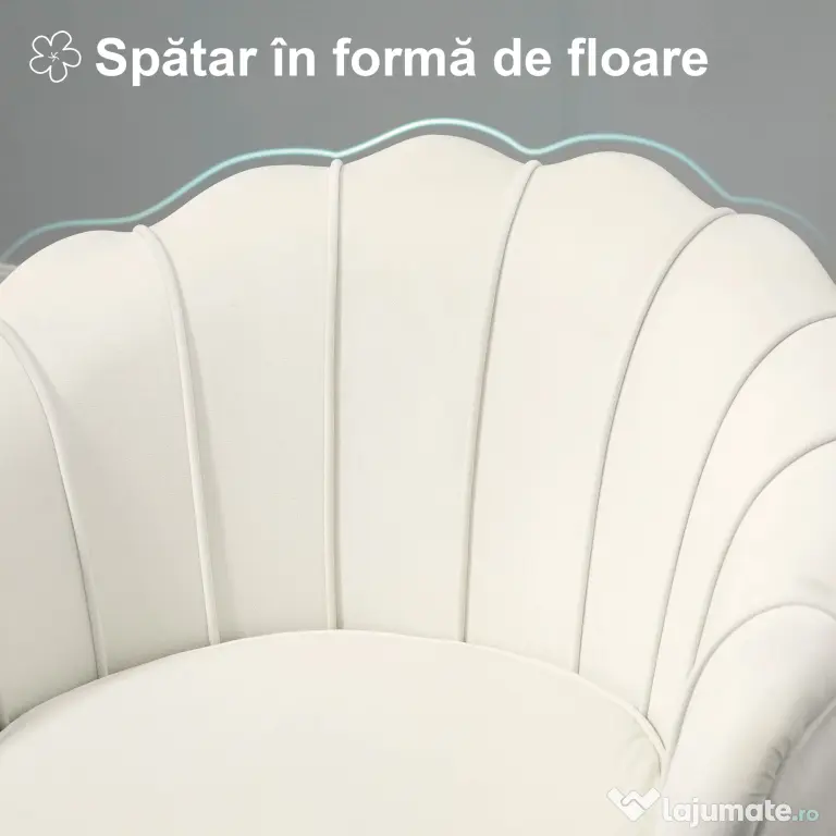 HOMCOM Fotoliu Vintage Crem din Catifea pentru Dormitor Sufragerie sau Birou Design Retro Elegant | Aosom Romania