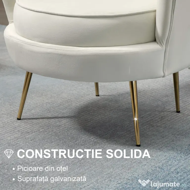 HOMCOM Fotoliu Vintage Crem din Catifea pentru Dormitor Sufragerie sau Birou Design Retro Elegant | Aosom Romania